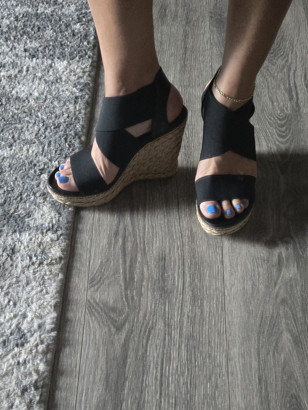 Stuart Weitzman Black Espadrille Wedge Sandals